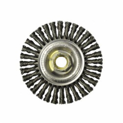 Mini Roughneck 13131P Narrow Face Wheel Brush With Nut, 4 in Dia Brush, 3/16 in W Face, 0.02 in Dia Stringer Bead Knot Filament/Wire, 5/8-11 Arbor Hole