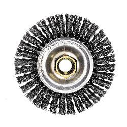 Mini Roughneck 13131V Narrow Face Vending Ready Wheel Brush With Nut, 4 in Dia Brush, 3/16 in W Face, 0.02 in Dia Stringer Bead Knot Filament/Wire, 5/8-11 Arbor Hole