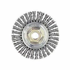 Mini Roughneck 13138 Narrow Face Wheel Brush With Nut, 4 in Dia Brush, 3/16 in W Face, 0.02 in Dia Stringer Bead Knot Filament/Wire, 5/8-11 Arbor Hole
