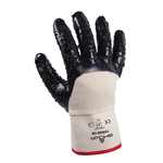 Nitri-Pro 7066R-08 General Purpose Gloves, Coated, Wing Thumb Style, S/SZ 8, Nitrile Palm, Cotton, Navy/White, Reinforced Safety Cuff, Nitrile Coating, Resists: Abrasion, Cut, Oil, Snag and Puncture, Cotton Jersey Lining