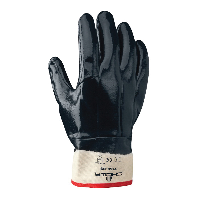 Nitri-Pro 7166-10 General Purpose Gloves, Coated, L/SZ 10, Nitrile Palm, Cotton, Navy, Reinforced Safety Cuff, Nitrile Coating, Resists: Abrasion, Cut, Puncture, Snag and Oil, Cotton Lining