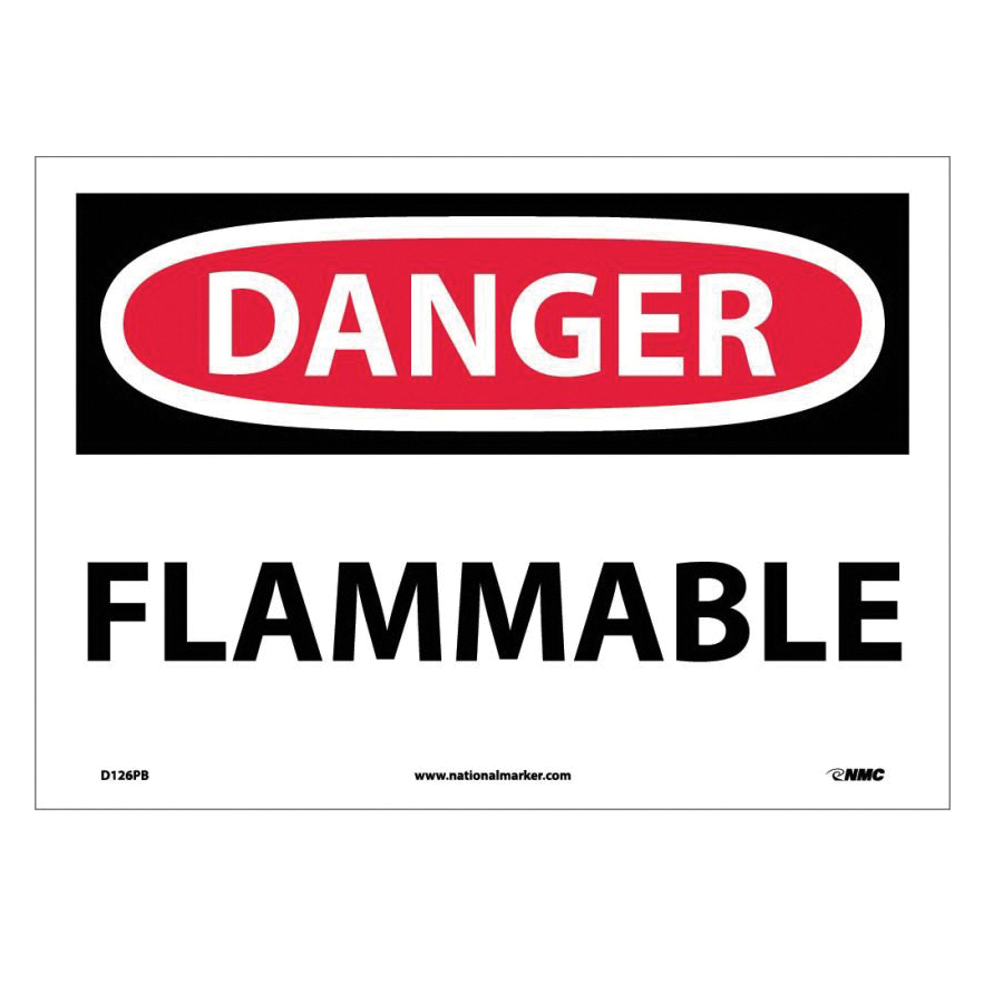 NMC D126PB Fire Danger Sign, Text, DANGER FLAMMABLE, Pressure Sensitive Vinyl, Adhesive Backed Mounting, 10 in H x 14 in W, English