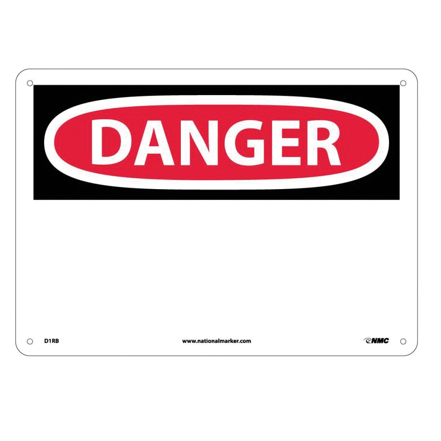 NMC D1RB Accident Prevention Rectangular Danger Sign, 10 in H x 14 in W, Black/Red/White, Rigid Plastic, Wall Mount