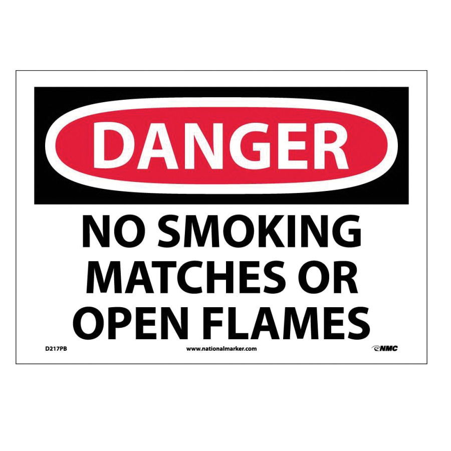 NMC D217PB Accident Prevention Rectangle Danger No Smoking Sign, 10 in H x 14 in W, Black/Red/White, Adhesive Backed Vinyl, Adhesive Backed Mount