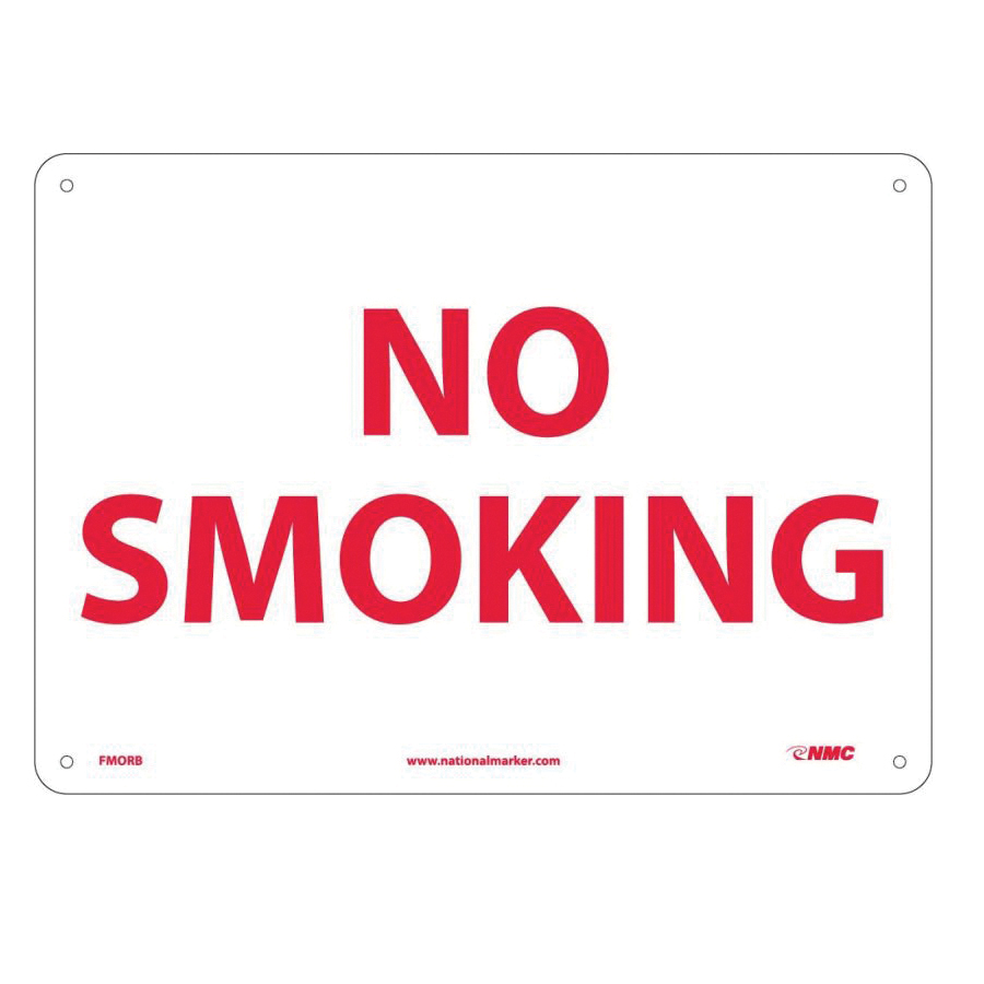 NMC FMORB Smoking Regulation Rectangle No Smoking Sign, 10 in H x 14 in W, Red/White, Rigid Plastic, Wall Mounting