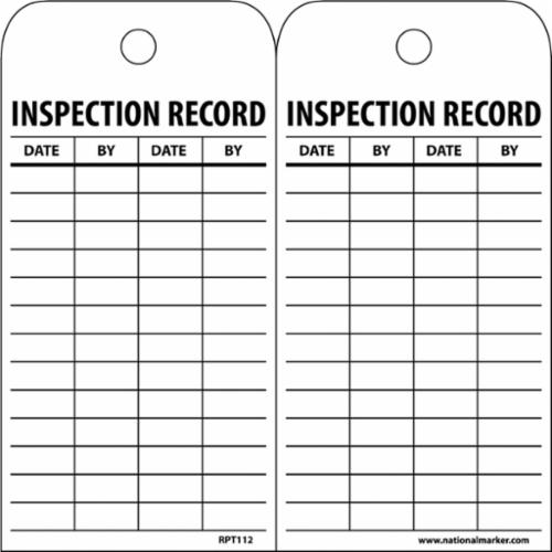 NMC RPT112 Inspection Tag, 6 in H x 3 in W, Black/White, 3/8 in Hole, Unrippable Vinyl