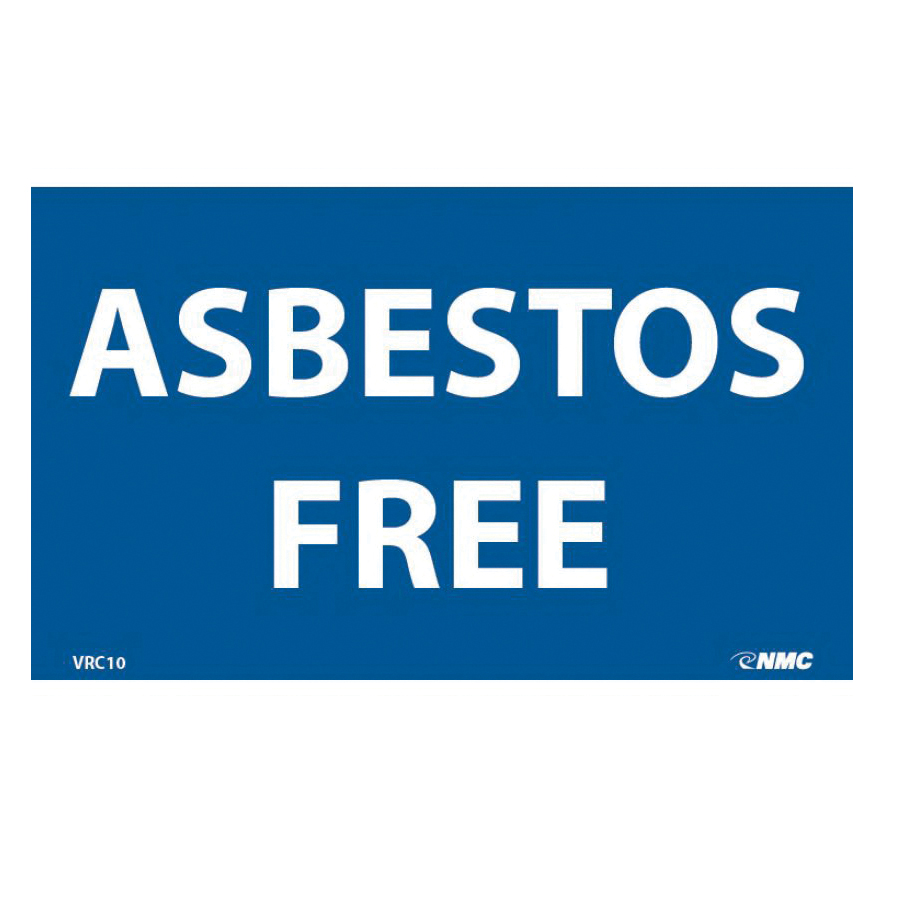 NMC VRC10 Rectangular Safety Sign, 3 in L x 5 in W, Asbestos Free Legend, Blue/White, Pressure Sensitive Vinyl, 500 per Roll Labels