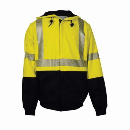VIZABLE FR C21HCWE08C32X Flame Resistant Hybrid Lined Sweatshirt, 2XL, Hi-Viz Yellow/Navy, Fleece/Waffle Weave