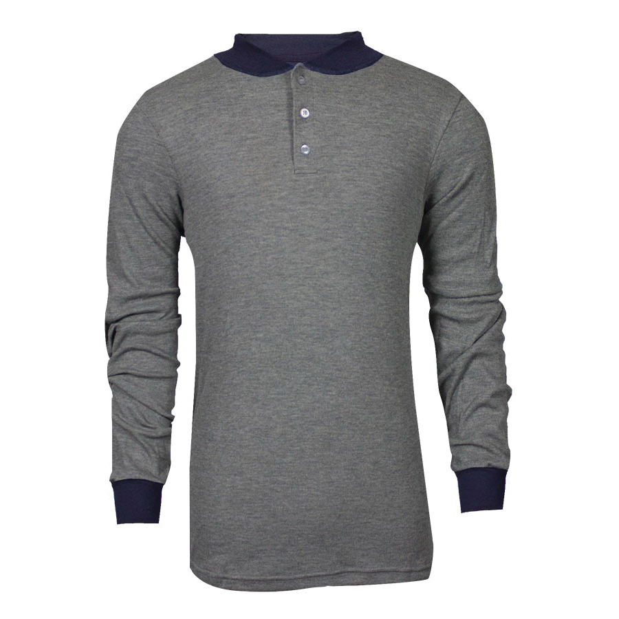 TECGEN C541NGEBSLS2X Flame-Resistant Long Sleeve Work Henley Shirt, 2XL, Gray, Carbon Fabric