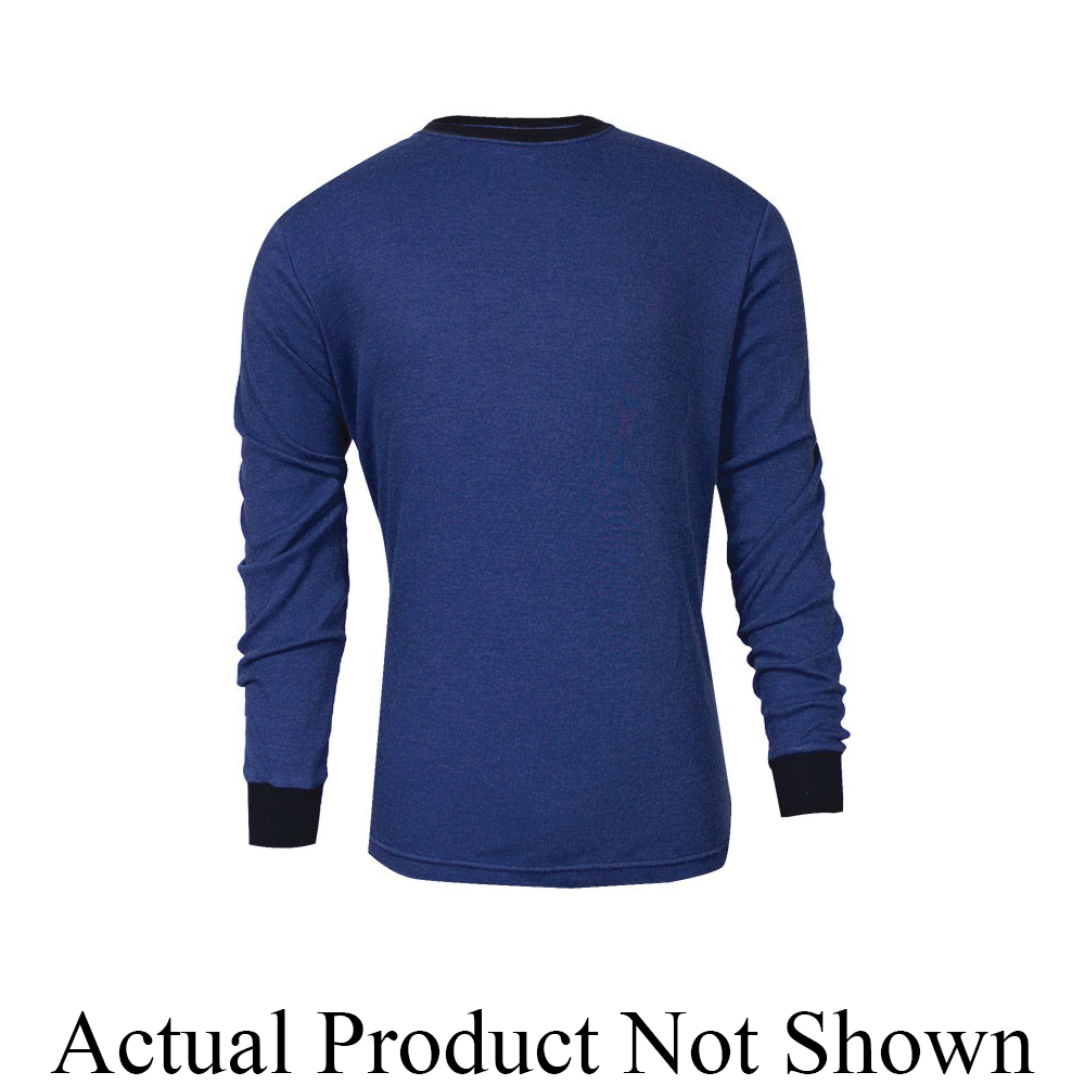 TECGEN C541NGELS2X Long Sleeve Flame-Resistant T-Shirt With Navy Blue Cuffs and Collar, 2XL, Gray, Carbon Fabric