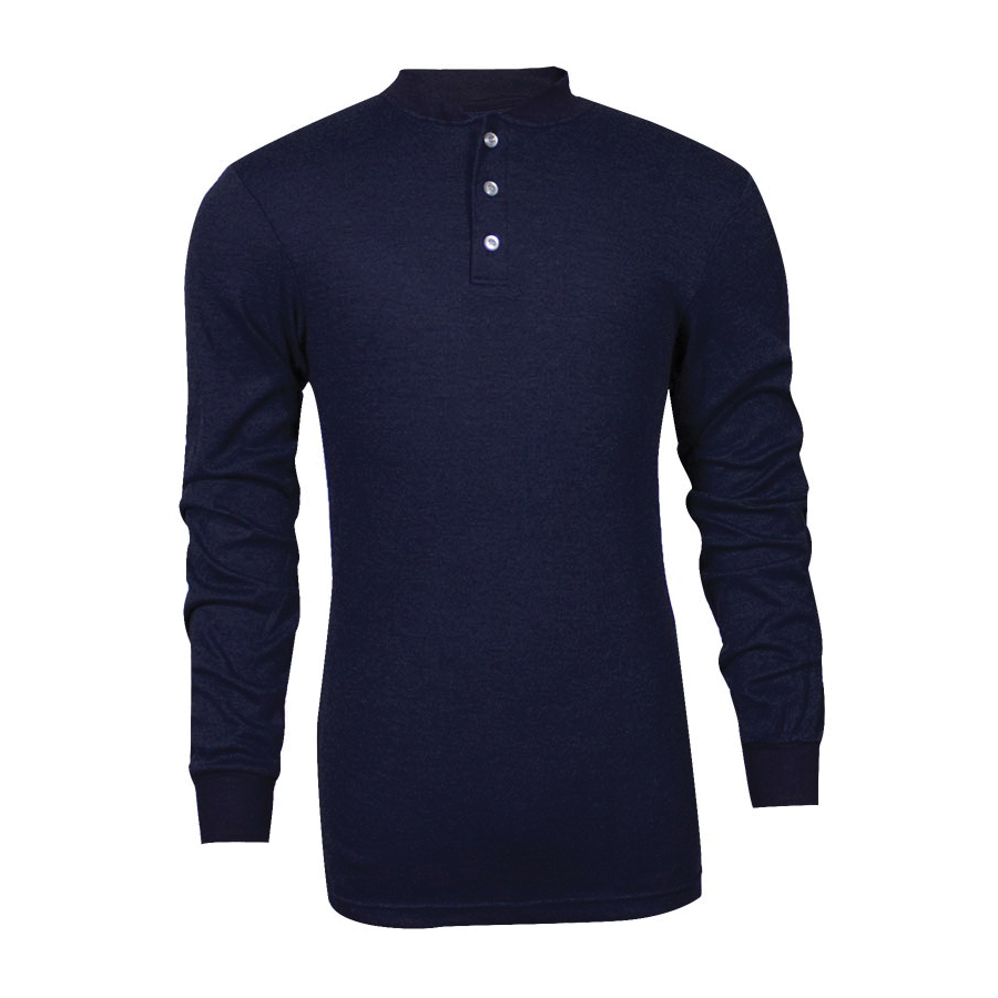 TECGEN C541NNBBSLS2X Flame-Resistant Long Sleeve Work Henley Shirt, 2XL, Navy, Carbon Fabric