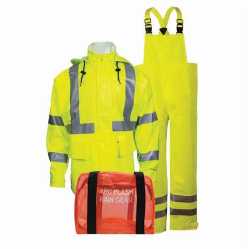 Arc H2O KITRLC32X Flame-Resistant Rainwear Kit, Cotton Knit/Polyurethane, Hazard Risk Category (HRC): 2, Hood/Face Shield Max Arc Flash Protection: 19 cal/sq-cm, Garment Max Arc Flash Protection: 19 cal/sq-cm, Bib Overall Garment, 2XL Garment