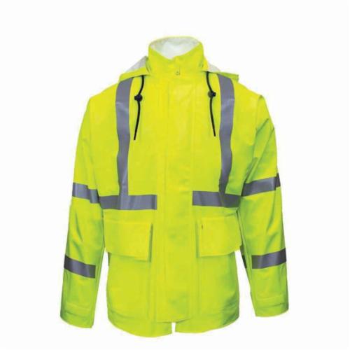 Arc H2O R30RL052X Rain Jacket, Men's, 2XL, Fluorescent Yellow, Cotton Knit/Polyurethane, Resists: Flame and Water, ANSI/ISEA 107-2010 Class 2, ASTM F1891-12/ASTM F2733-09, Attached Hood