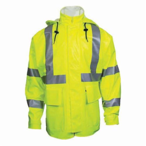 Arc H2O R30RL062X Rain Jacket, Men's, 2XL, Fluorescent Yellow, Cotton Knit/Polyurethane, Resists: Flame and Water, ANSI/ISEA 107-2010 Class 3, ASTM F1891-12/ASTM F2733-09, Attached Hood