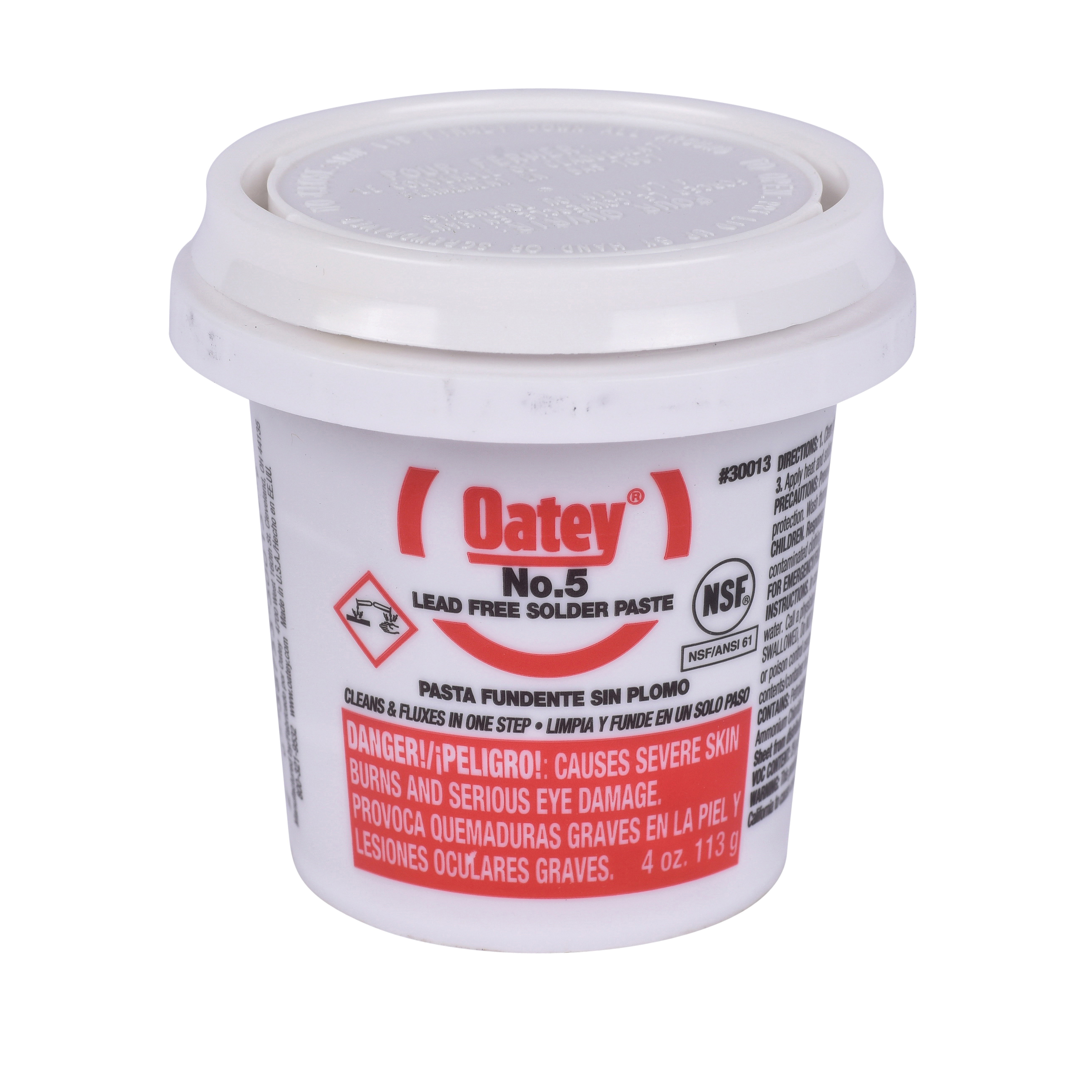 Oatey 30013 Pipe Flux, 4 oz Capacity, Pail Container, 29 g/L VOC, 20000 to 40000 cPs Viscosity, 3 to 4 pH