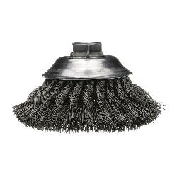 Osborn 0002626100 Heavy Duty Single Row Cup Brush With Nut, 6 in Dia Brush, 5/8-11 UNC Arbor Hole, 0.02 in Dia Filament/Wire, Flared/Partial Twist Knot, Carbon Steel Fill
