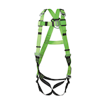 PEAKWORKS V8002030 Contractor 5-Point Adjustment Safety Harness, Universal, 400 lb Load, Pass-Thru Leg Strap Buckle, Pass-Thru Chest Strap Buckle, Friction Shoulder Strap Buckle, Hi-Viz Green/Black