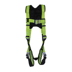 PEAKWORKS V8006100 PeakPro 5-Point Adjustment Safety Harness, Universal, 400 lb Load, Stab Lock Leg Strap Buckle, Stab Lock Chest Strap Buckle, Friction Shoulder Strap Buckle, Hi-Viz Green/Black