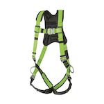 PEAKWORKS V8006110 PeakPro 5-Point Adjustment Safety Harness, Universal, 400 lb Load, Stab Lock Leg Strap Buckle, Stab Lock Chest Strap Buckle, Friction Shoulder Strap Buckle, Hi-Viz Green/Black