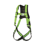 PEAKWORKS V8006200 PeakPro 5-Point Adjustment Safety Harness, Universal, 400 lb Load, Grommet Leg Strap Buckle, Stab Lock Chest Strap Buckle, Friction Shoulder Strap Buckle, Hi-Viz Green/Black