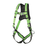 PEAKWORKS V8006210 PeakPro 5-Point Adjustment Safety Harness, Universal, 400 lb Load, Grommet Leg Strap Buckle, Stab Lock Chest Strap Buckle, Friction Shoulder Strap Buckle, Hi-Viz Green/Black