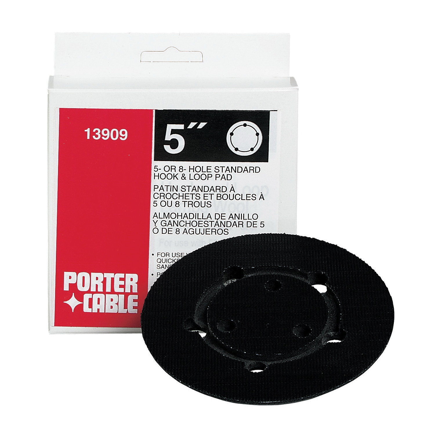 Porter-Cable 13909 Close Coated Hook and Loop Standard Replacement Adhesive Back Pad, For Use With 333VS Sander, 5 in Dia, 5 Hole, 8500 rpm