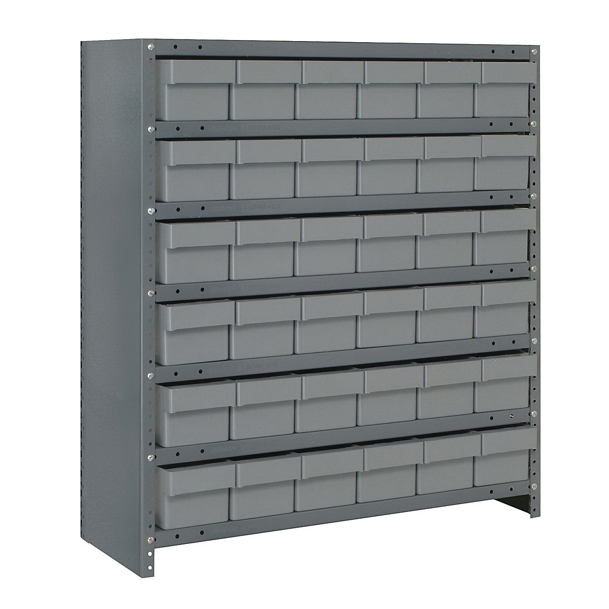 Quantum CL1239-601GY Closed Heavy Duty High Density Bin Shelving System, 39 in H x 36 in W x 12 in D, 7 Shelves, 36 Bins