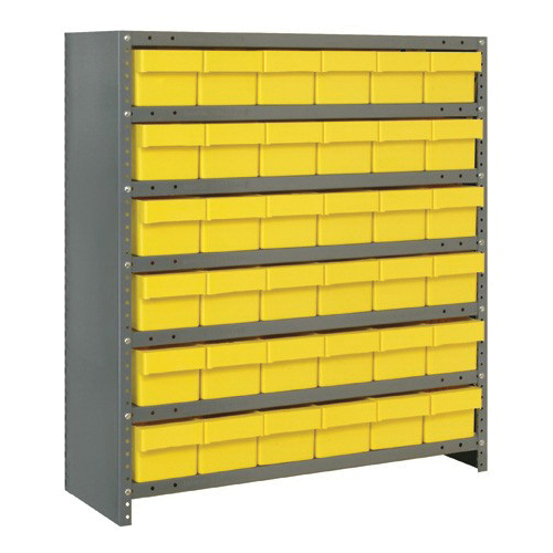 Quantum CL1839-602YL Closed Heavy Duty High Density Bin Shelving System, 39 in H x 36 in W x 18 in D, 7 Shelves, 36 Bins