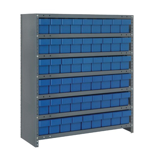 Quantum CL1839-604BL Closed Heavy Duty High Density Bin Shelving System, 39 in H x 36 in W x 18 in D, 7 Shelves, 54 Bins