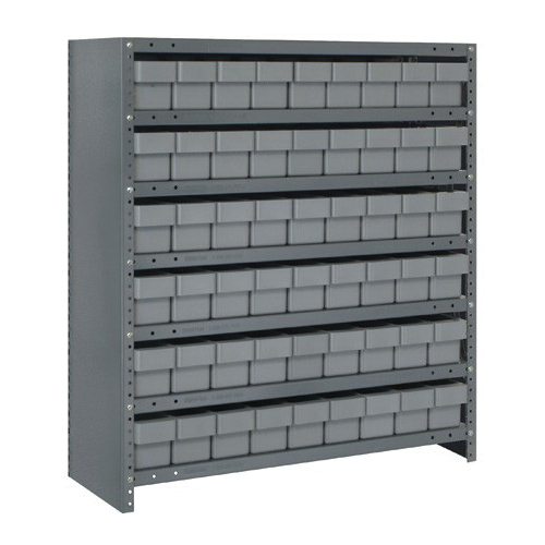 Quantum CL1839-604GY Closed Heavy Duty High Density Bin Shelving System, 39 in H x 36 in W x 18 in D, 7 Shelves, 54 Bins
