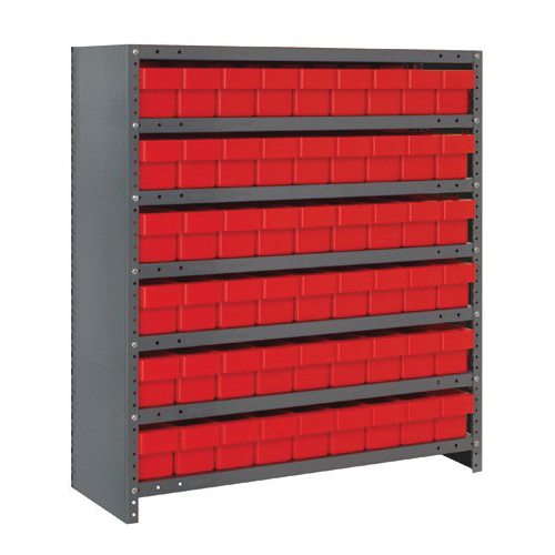 Quantum CL1839-604RD Closed Heavy Duty High Density Bin Shelving System, 39 in H x 36 in W x 18 in D, 7 Shelves, 54 Bins