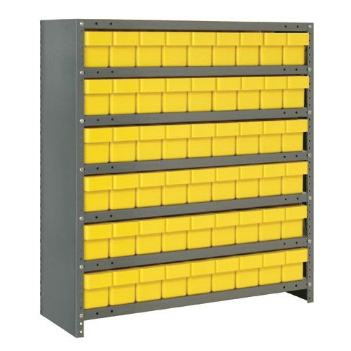 Quantum CL1839-604YL Closed Heavy Duty High Density Bin Shelving System, 39 in H x 36 in W x 18 in D, 7 Shelves, 54 Bins