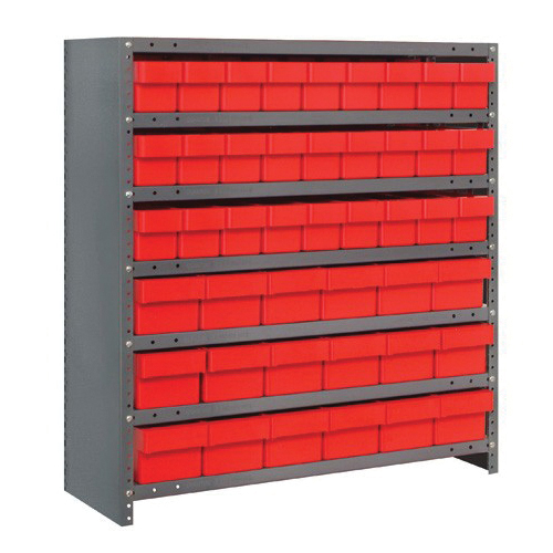 Quantum CL1839-624RD Closed Heavy Duty High Density Bin Shelving System, 39 in H x 36 in W x 18 in D, 7 Shelves, 45 Bins