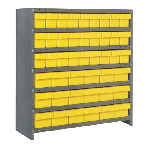Quantum CL1839-624YL Closed Heavy Duty High Density Bin Shelving System, 39 in H x 36 in W x 18 in D, 7 Shelves, 45 Bins