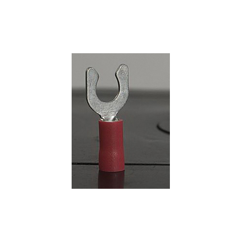 QuickCable 160130-1000 Locking Solderless Spade Terminal, 22 to 18 AWG Conductor, Serrated Barrel, Copper, Red