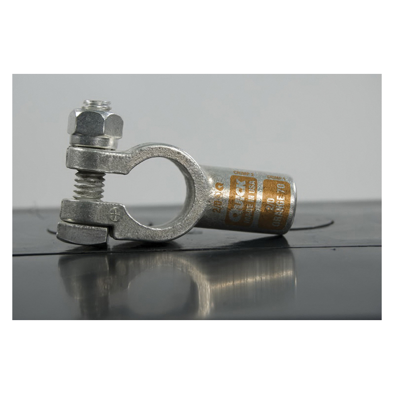 Quick 4020-005N 4000 Negative Straight Clamp Connector, 2/0 AWG Conductor, 2-11/32 in OAL, Tin Plated Cast Copper Alloy