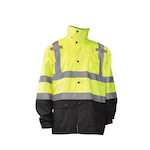 RADWEAR RW30-3Z1Y-2X General Purpose Rain Jacket, 2XL, Green, 300D Polyurethane Coated Oxford Polyester, ANSI/ISEA 107-2010 Class 3, Detachable Hood