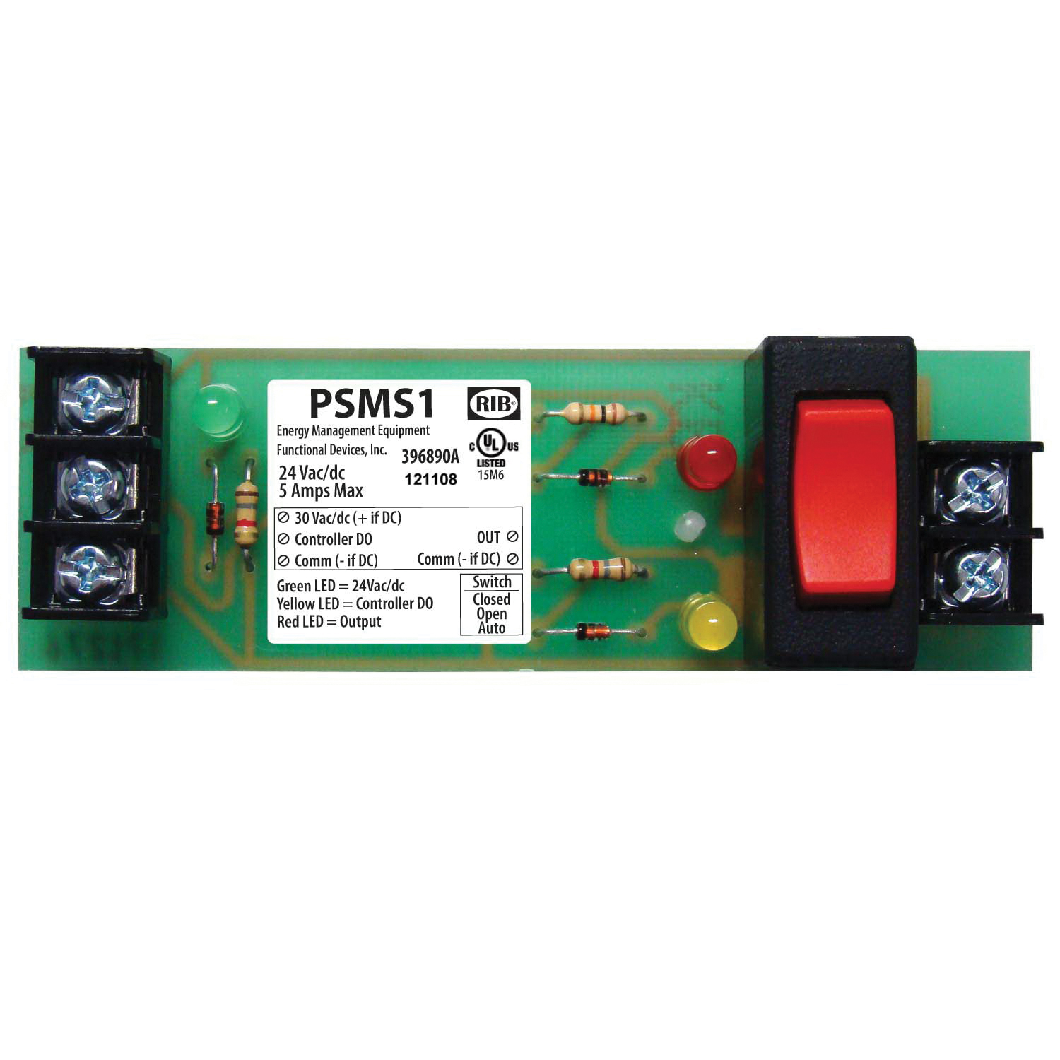 RIB PSMS1 Rocker Switch, 5 A, 24 VAC, 5 A at 30 VAC/DC Contact