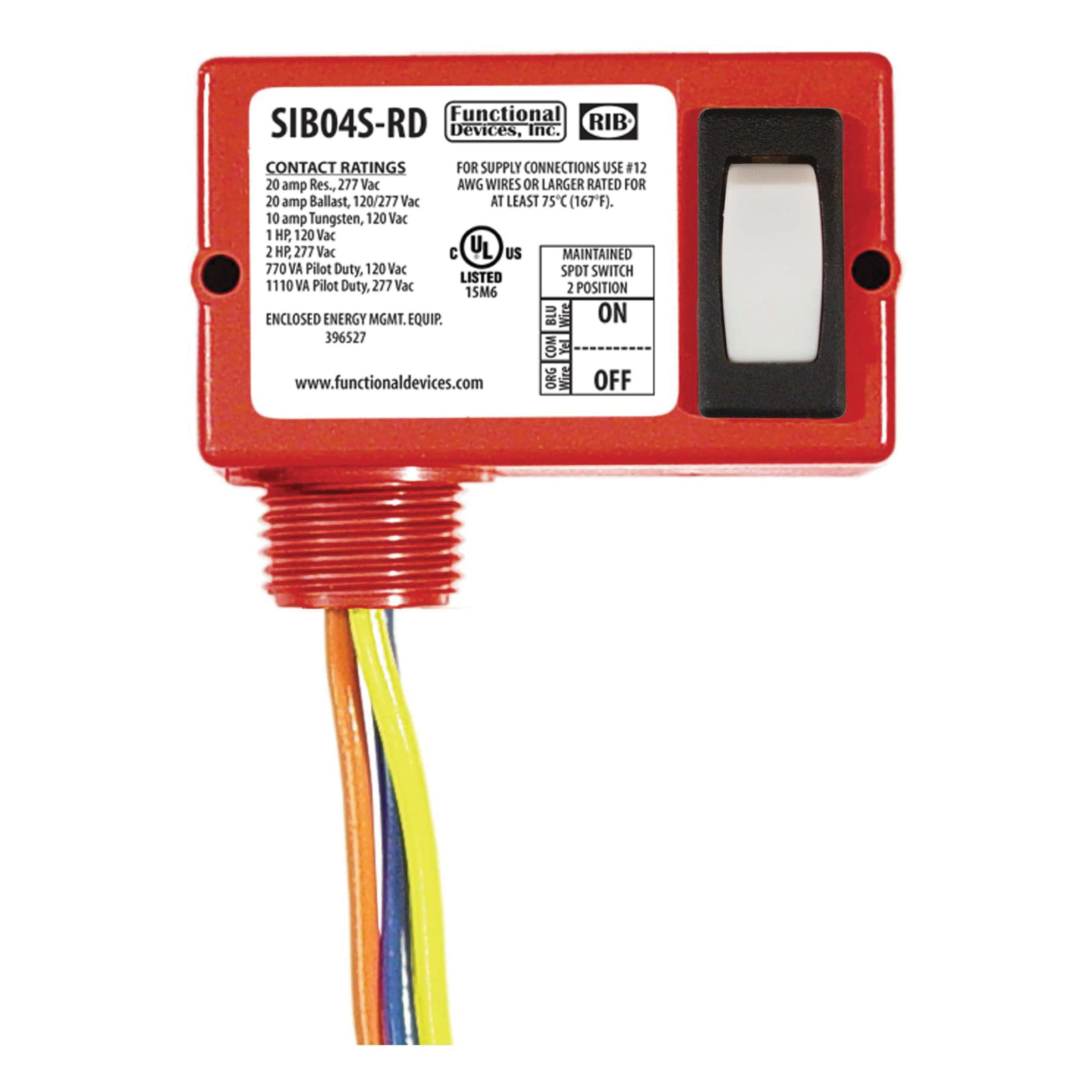 RIB SIB04S-RD Enclosed Switch With 1/2 in NPT Nipple, 20 A, SPDT Contact, 20 A at 277 VAC Contact