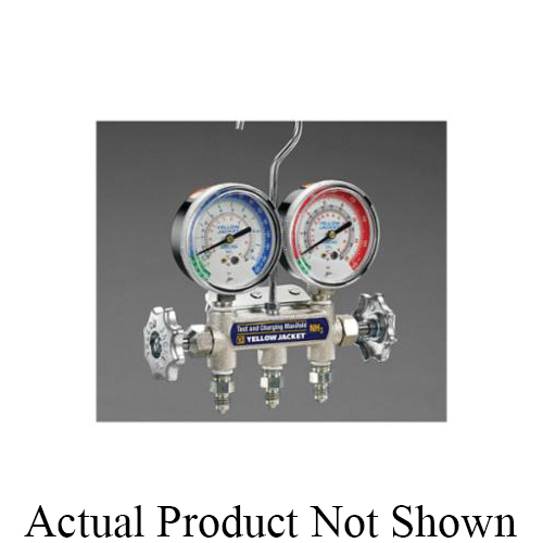Yellow Jacket 40193 2-Valve Ammonia Manifold, 1/4 in Straight Flare x 1/4 in 45 deg Connection, Cast Iron, Domestic