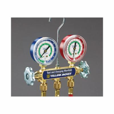Yellow Jacket 41315 2-Valve Manifold, 1/4 in Connection 3-2-3% (Class B) Accuracy, For Use With R-134A, R-404A, R-507 Refrigerant, Solid Brass, Domestic