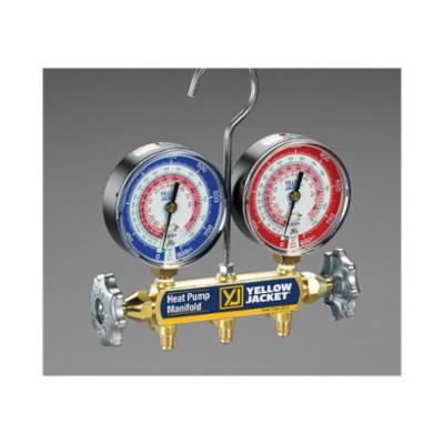 Yellow Jacket 42041 2-Valve Heat Pump Manifold Only, 1/4 in Connection 1% (Class 1) Accuracy, For Use With R-22, R-407C, R-410A Refrigerant, Forged Brass, Domestic