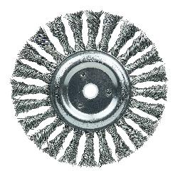 Roughneck 08775 Narrow Face Wheel Brush With Nut, 6 in Dia Brush, 1/2 in W Face, 0.023 in Dia Stringer Bead Knot Filament/Wire, 1/2 to 5/8 in Arbor Hole