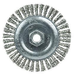 Roughneck 08806V Narrow Face Root Pass Vending Ready Wheel Brush With Nut, 5 in Dia Brush, 3/16 in W Face, 0.02 in Dia Stringer Bead Knot Filament/Wire, 5/8-11 Arbor Hole