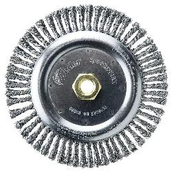 Roughneck 09000 Narrow Face Filler Pass Wheel Brush With Nut, 7 in Dia Brush, 3/16 in W Face, 0.02 in Dia Stringer Bead Knot Filament/Wire, 5/8-11 Arbor Hole