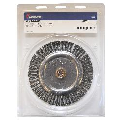 Roughneck 09000P Narrow Face Filler Pass Wheel Brush With Nut, 7 in Dia Brush, 3/16 in W Face, 0.02 in Dia Stringer Bead Knot Filament/Wire, 5/8-11 Arbor Hole