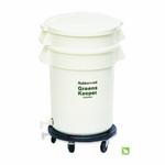 Rubbermaid BRUTE FG262400WHT Food Storage Container With Lid and Dolly, 20 gal Capacity, 22-1/2 in Dia, 33-1/2 in H, LLDPE, White