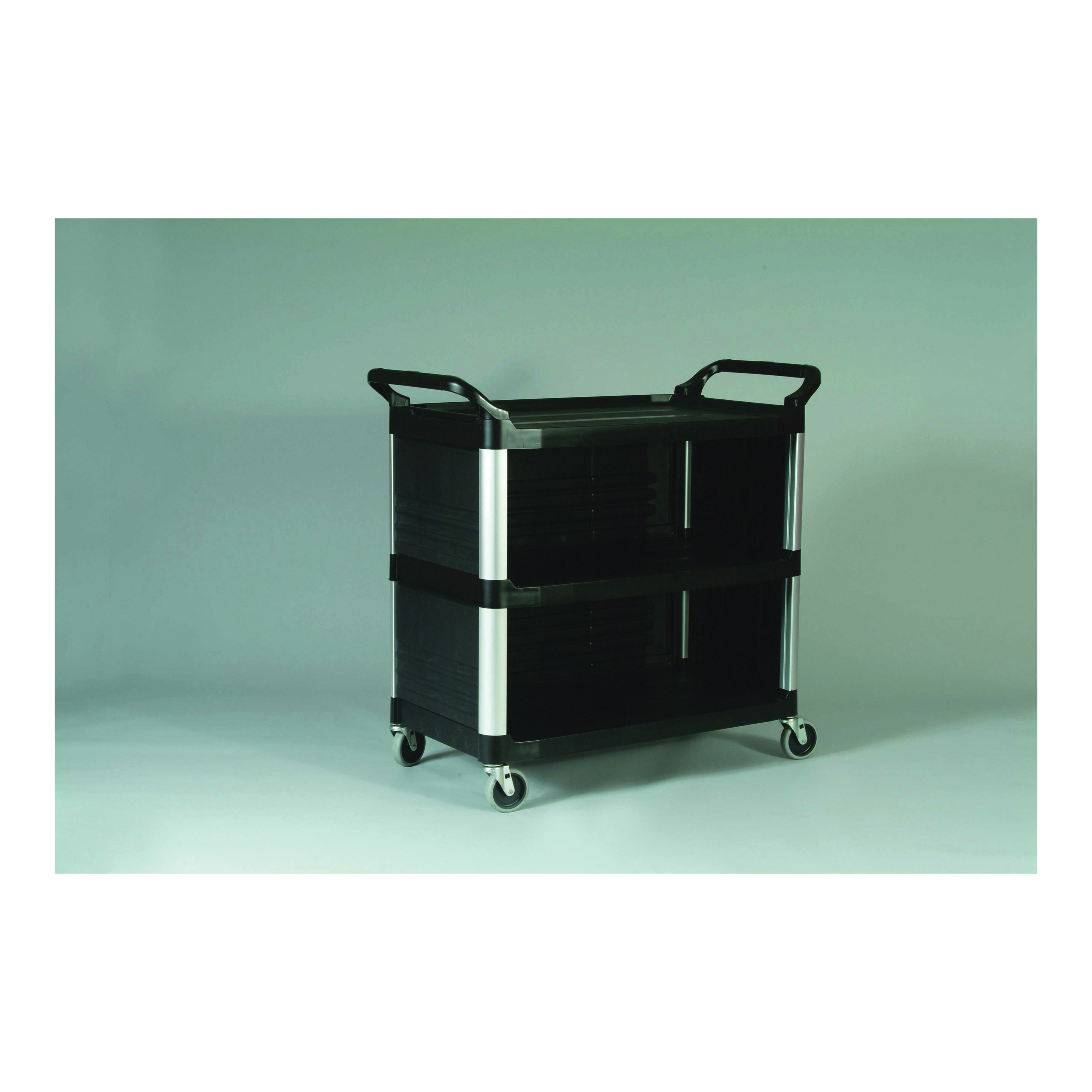 Rubbermaid FG409300BLA Service Utility Cart With Enclosed End Panels on 3 Sides, 40.6 in L x 20 in W x 37.8 in H, 300 lb Load, Black