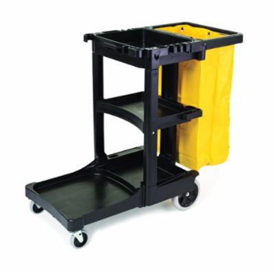 Rubbermaid FG617388BLUE Traditional Cleaning Cart With Zippered Yellow Vinyl Bag, 20.8 gal Trash Bag, 1 Shelves, Plastic, Blue, 46 in L x 21.8 in W x 38.44 in D