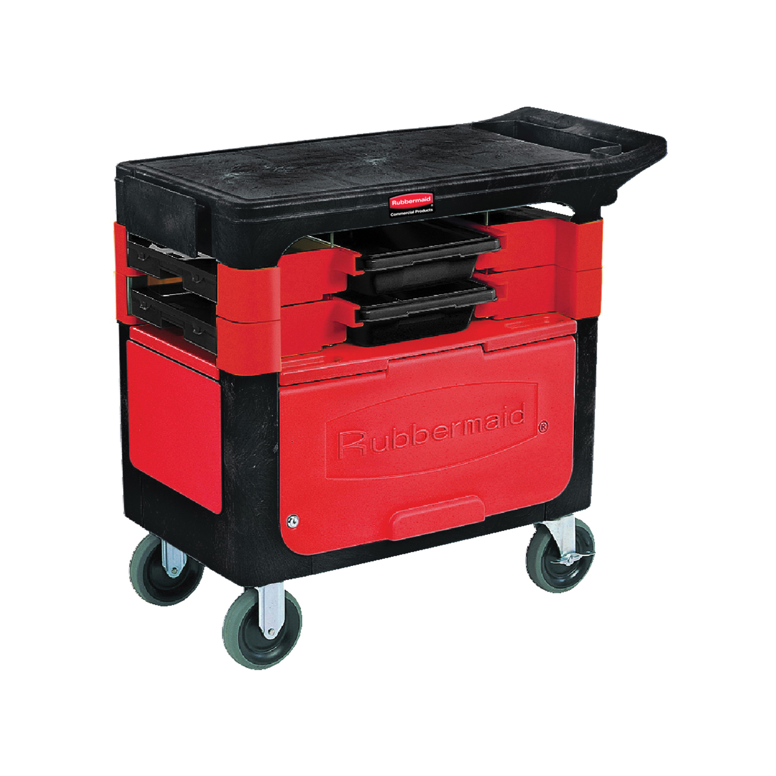 Rubbermaid FG618088BLA 6180-88 Trades Cart With Locking Cabinet, 38 in L x 19.2 in W x 33.4 in H, 180 lb Top Shelf/150 lb Bottom Shelf Load, Black